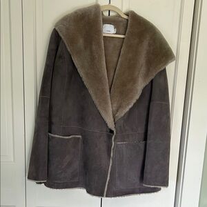 Vince hooded merino shearling lamb jacket in light gray. Excellent condition.